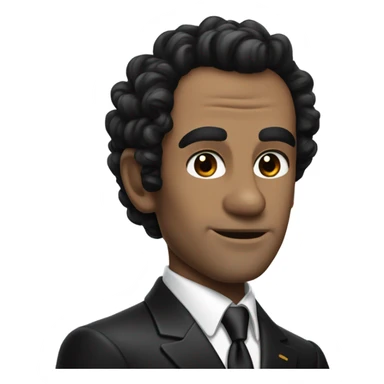 James Bond, with black curly hair, brown eyes,  sticker