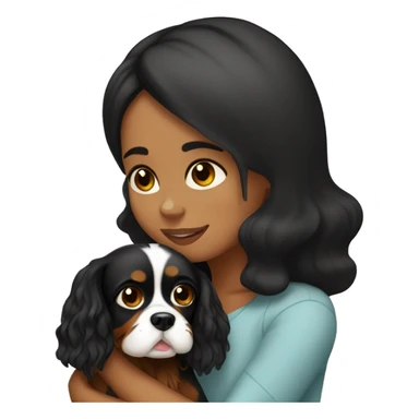 girl with black hair hugging two black and brown cavalier king charles spaniel  sticker
