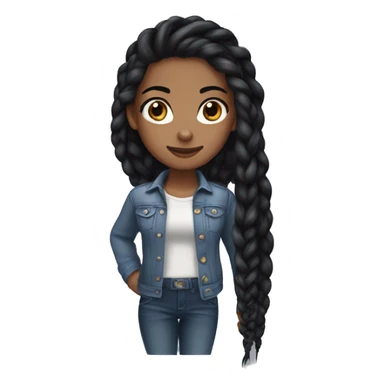Girl with long black braided hair, brown brown eyes, silver hoop earrings, black hair, brown eyes, silver earrings. sticker