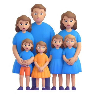 Family with mother, father and three little girls, everyone has light brown hair and blue eyes sticker