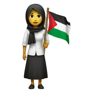 A standing woman holding palestijn flag sticker