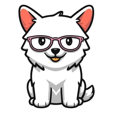 dog wearing glasses with a sweet smile sticker