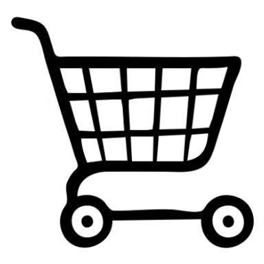 Hand-drawn shopping cart icon with a basket and wheels sticker