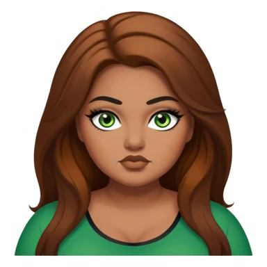 big plus size, long brown hair, baddie,pretty, makeup, black eyeliner, green eyes sticker