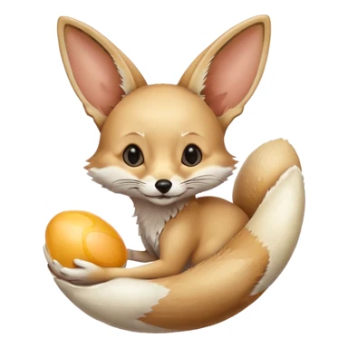 fennec carrying an unpeeled egg sticker