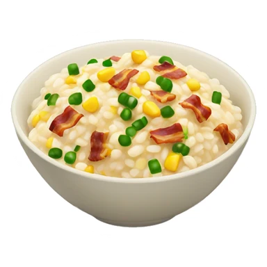 risotto with corn and bacon bits and green onions in a bowl sticker