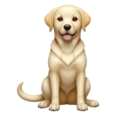 cinematic-[Labrador retriever]-realistic-full-body-sitting-emoji,-tail-resting-loosely-beside-its-paws,-head-tilted-dramatically, -sleek-[cream]-fur,-simplified-yet-realistic-focused-features,-highly-detailed,-glowing-with-an-almost-sarcastic-glow sticker