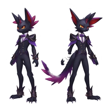 cool anthro evil black purple red ethereal fantasy nargacuga-Noivern-cat-Fakemon collar harness bow tie and bracers full body sticker