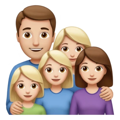 happy pale white  four person family with one brown hair dad, one brown hair mom, one blonde girl, and one brown hair girl sticker