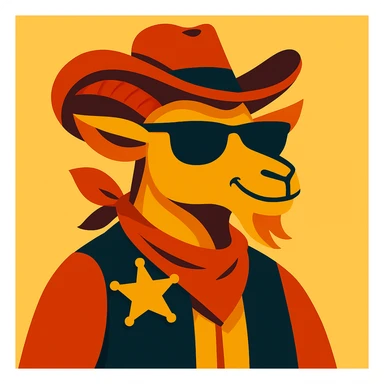 Add cool black sunglasses to the goat cowboy, keep the vibrant cartoon style. sticker