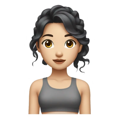 taiwanese girl with long black wavy hair with gray eyes in a crop top sticker