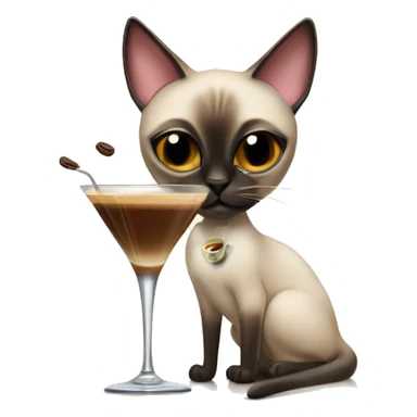Siamese cat drinking espresso martini in a martini glass sticker
