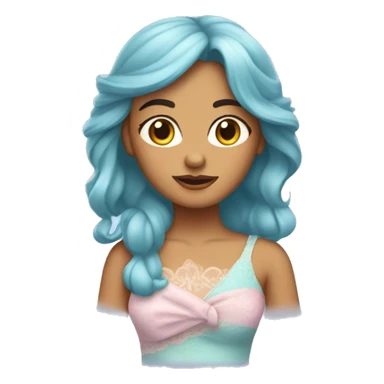 Chica linda con vestido celeste pastel y un moño coquet en el cabello sticker
