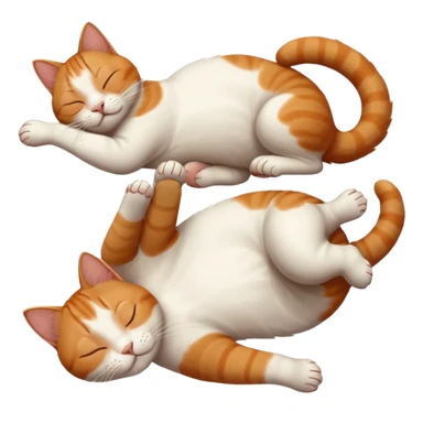 ginger and white small cat eyes closed lying down upside down with paws stretched out straight in different directions sticker