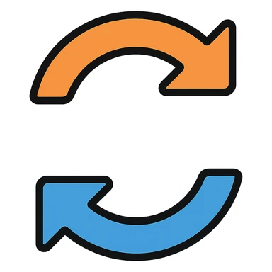 two arrows forming a circular loop, pointing anticlockwise, refresh or rotate symbol, color outline icon style sticker