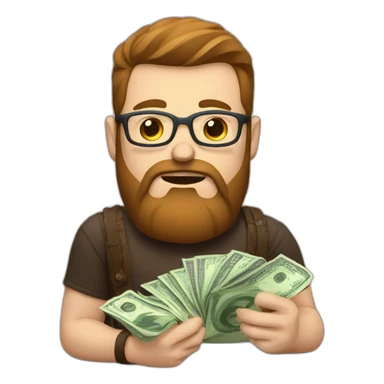 A programmer wrestling a currency problem with brown hair and a brown beard sticker