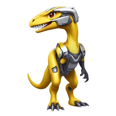Shiny Velociraptor-Genesect-Fakémon-Pokémon wearing a with a futuristic helmet Full Body sticker