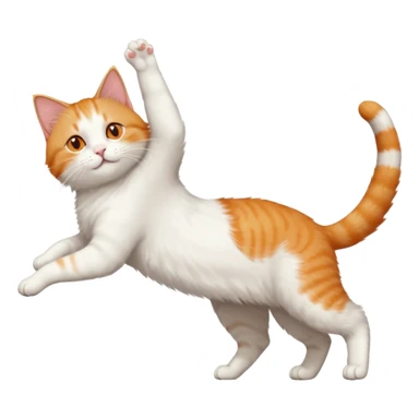 ginger and white cat with orange eyes doing a big extremely long stretch reaching up into the air with arms and legs side by side together straight and overextended whilst lying on its side sticker