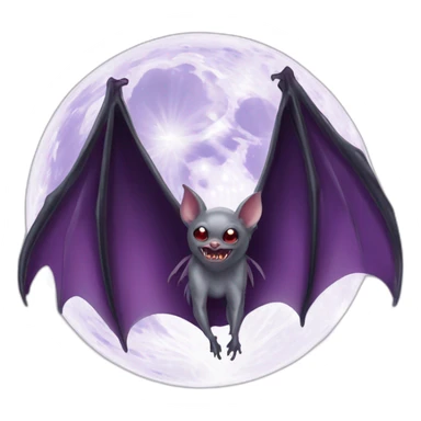 purple dripping vampire bat wings flying  in front of large realistic white and grey full moon sticker