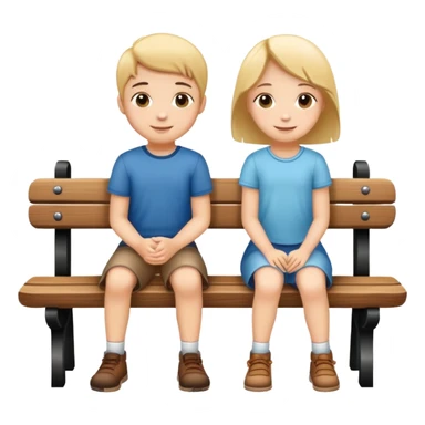 two children sitting together on a bench, happy and friendly sticker