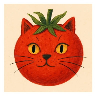creative illustration of a cat's face looking like a tomato sticker