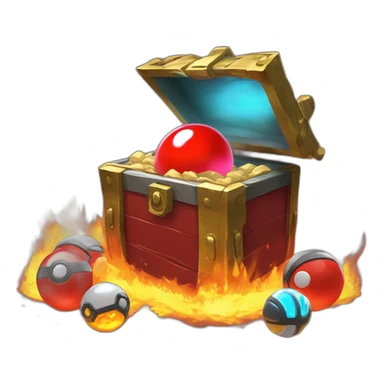 Pokemon Game LootCase Color Red Fire Flame Rich Treasure Legendary Epic Pokeballs and Pokemons Inside this have Shiny Glow sticker