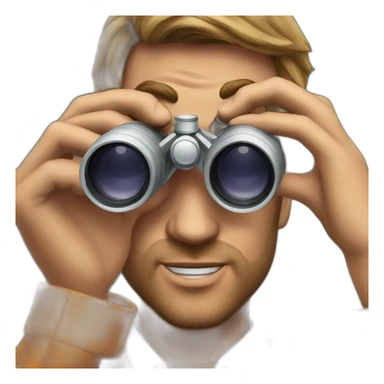 A man looks at a tiger through binoculars sticker