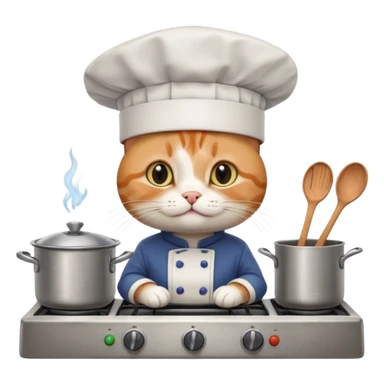 Katze mit koch mütze steht am herd und kocht sticker