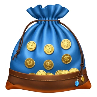 blue coins inside an opened brown money bag  sticker