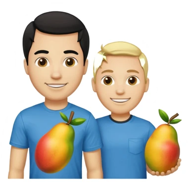 BLACK HAIR LIGHT SKIN MAN WITH A T-SHIRT WITH A MANGO ON IT, AND HIS BOSS LIGHT SKIN MAN BLONDE HAIR DANDOLE DINERO sticker