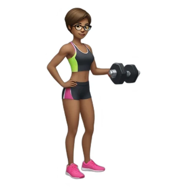 Sports Girl with short hair glasses holding dumbbell sticker