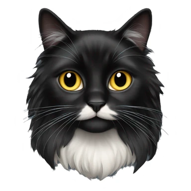 black cat domestic long-haired with half white mouth sticker