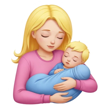 Mother holding baby, mother with yellow hair and pink clothes, baby in blue clothes is sleeping sticker