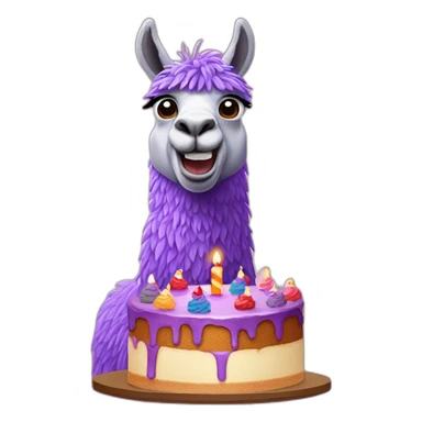 a purple llama eating a birthday cake sticker