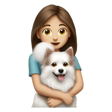 beautiful girl with brown hair kissing her white spitz dog sticker