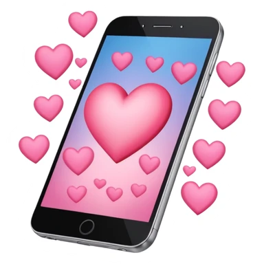 Smartphone with pink Heart on the screen, on the sides an above are some more hearts flying  sticker