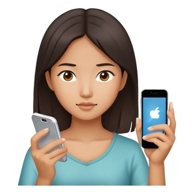  An asian girl looking at her charging phone sticker