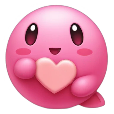 Kirby holding a heart sticker