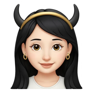 stworz emotke jak z iphone dziewczyna aniol jasna cera i czarne włosy i kolczyk w nosie ten krowi tylko że podkowa czarna  sticker