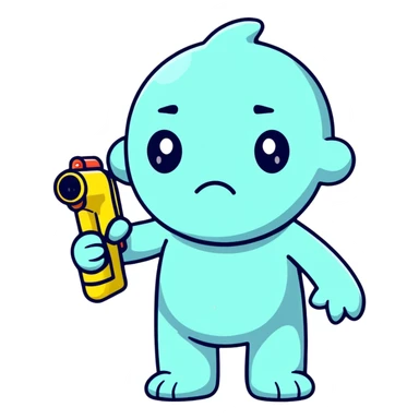 sad face character with water gun pointing directly at its temple sticker