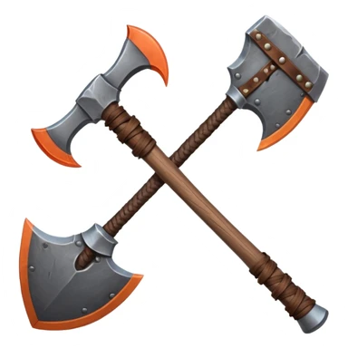 barbarian axe object icon, huge double-bladed axe, rough metal, wooden handle, leather wraps, fantasy style, 3D cartoon, mobile game icon style, centered, clean background, soft shadow, no text, no watermark
 sticker