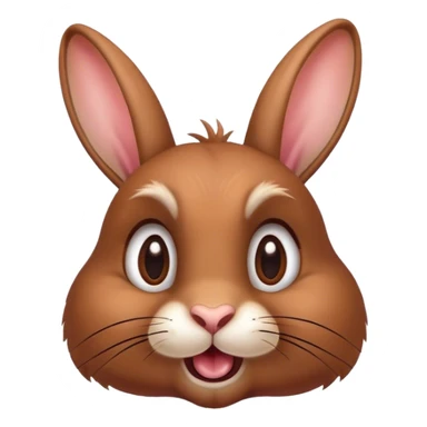 Cinematic Comical Brown Rabbit Portrait Emoji, Head tilted dramatically with an exaggeratedly amused expression, featuring a striking brown fur with lively, twitching ears and wide, expressive brown eyes filled with playful disbelief, Simplified yet hilariously expressive features, highly detailed, glowing with a slightly sassy glow, high shine, dramatic yet playful, stylized with an air of cheeky mischief, bright and endearing, soft glowing outline, capturing the essence of a spirited and over-the-top bunny, so meme-worthy it feels like it could side-eye its way into internet fame instantly! sticker