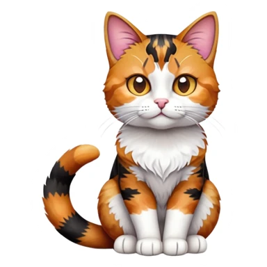 cinematic-[calico tabby cat]-realistic-full-body-sitting-emoji,-tail-curled-playfully-around-its-paws, cinematic-cute-calico-cat-portrait-emoji,-head-tilted-playfully-with-sparkling,-inquisitive-eyes-and-a-charming-patchwork-fur-of-orange,-black,-and-white,-simplified-yet-irresistibly-adorable,-highly-detailed,-glowing-with-a-warm,-invit (3) sticker