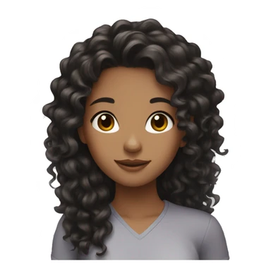 Girl brunette, black curly hair long, say hello sticker