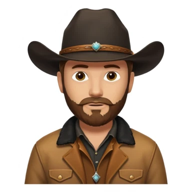 yellowstone dutton ranch cowboy with brown beard, black cowboy hat with no rope no jewel, black shirt, and leather tan jacket sticker