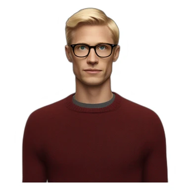 blond man confident persol glasses dark red pullover sticker