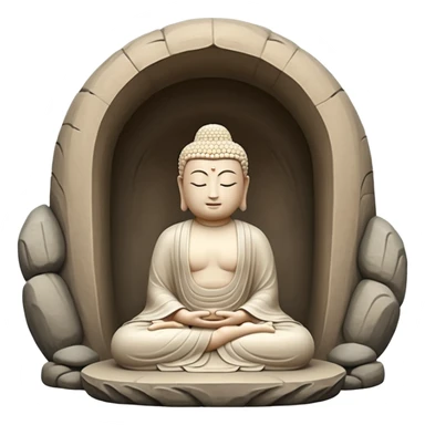 symbolic emoji of Seokguram, round stone cave interior with seated Buddha statue, serene and sacred atmosphere, traditional Korean temple feel, concise and iconic design sticker