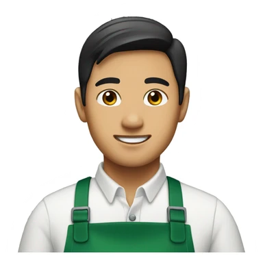 asian male starbucks barista with green apron sticker