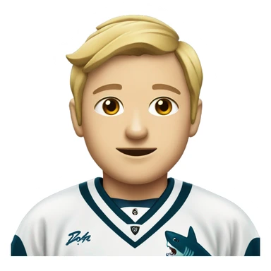 young coach of a hockey team wearing a uniform with a shark on it sticker