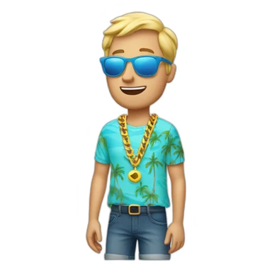 blonde white man on vacation with big golden chains and colorful shirt and sunglasses sticker
